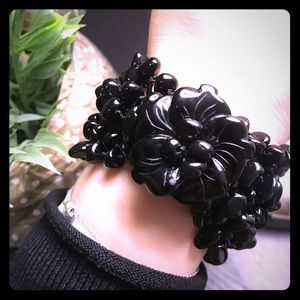 Authentic Black Onyx Carved Flower Bracelet